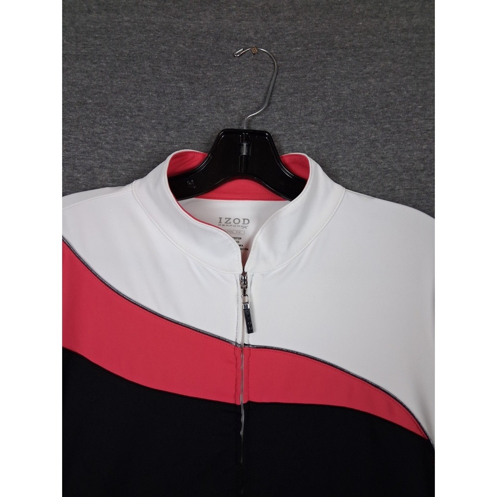 Izod Womens Jacket Large Black Pink Full Zip Performance‎ Cool FX Golf Preppy